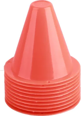 Zdjęcie produktu dla Pachołki treningowe do piłki nożnej - zestaw 10 pomarańczowych plastikowych pachołków, idealnych do treningu przeszkód i oznaczania boiska