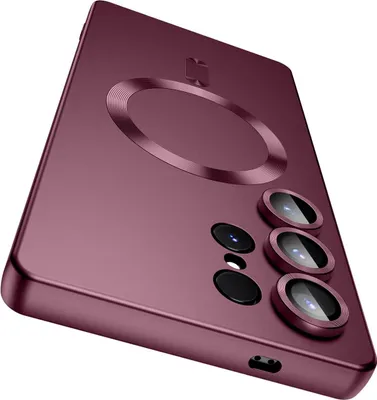 Immagine prodotto di Custodia magnetica per Samsung Galaxy S25 Ultra, custodia protettiva in silicone opaco con protezione dell'obiettivo, compatibile con MagSafe Red