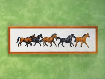 Immagine prodotto di Confezione da ricamo a punto croce Permin "Cavalli", schema contato, 59x16cm, 70-8495