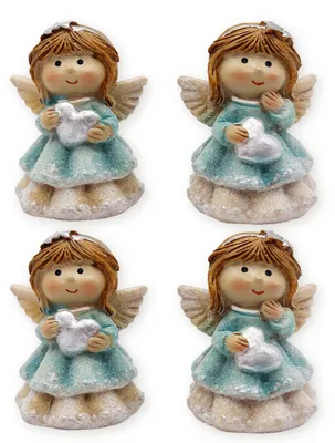 Produktbild von Logbuch-Verlag Deko Engel 4er Set Mint-Creme mit Glitzer 5,5 cm – kleine Schutzengel Figuren aus Polyresin zum Hinstellen, Winterdeko & Geschenk