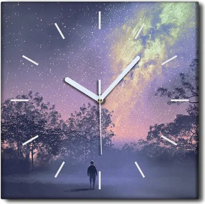 Produktbild von Coloray Uhr auf Leinwand 30x30 cm Wand Uhr Dekoration Wohnzimmer Segeltuch weiße Zeiger -Wald Milchstraße Nacht