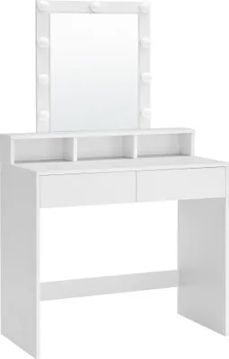 Produktbild von VASAGLE Kailyn Kollektion - Schminktisch mit LED-Beleuchtung, einstellbare Helligkeit, Frisiertisch mit Spiegel, Kosmetiktisch mit 2 Schubladen und 3