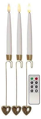 Immagine prodotto di Star Trading 003-44 Candele a stelo LED "Flame", 8 pezzi senza fili con telecomando, stelo: bianco, supporto in metallo dorato con cuore, ciascuno circa 31x2 cm, LED bianco caldo, batteria, timer, scatola quadricromia