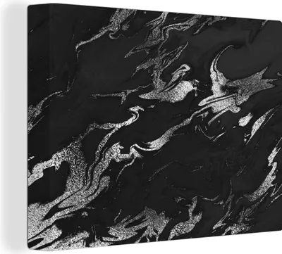 Produktbild von MuchoWow® - Leinwandbilder - Marmor - Schwarz - Silber - Luxus, Wandbild, Wanddeko Bilder Wohnzimmer, 80x60 cm