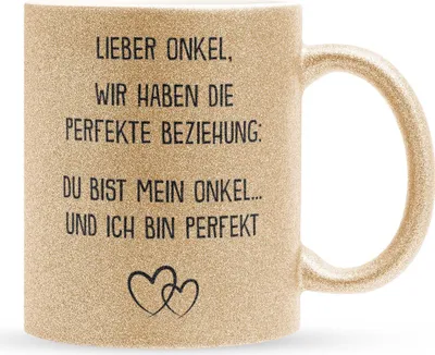 Produktbild von 22Feels Glitzertasse Gold Bester Onkel Geschenk Geburtstag Weihnachten Kaffeetasse Männer Lustig Haferl Vatertag Herrentag Geschenkidee Bürotasse