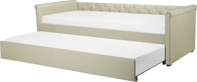 Produktbild von BELIANI Tagesbett Ausziehbett Beige 80 x 200 cm Ausziehbar Polsterbezug Leinenoptik Mit Lattenrost Knopfverzierung Praktisch Modern