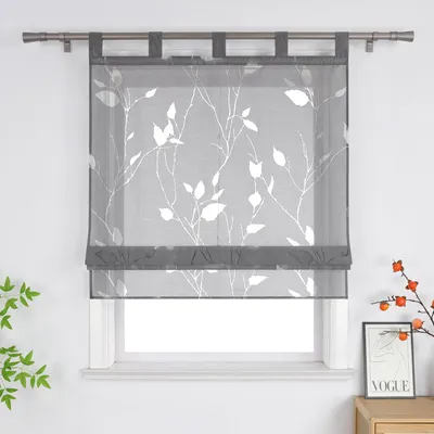 Produktbild von Joyswahl Voile Raffrollo mit Schlaufen Ausbrenner Raffgardinen Blättermuster Transparent Fensterrollo für Küche Wohnzimmer Grau HxB: 140x100 cm