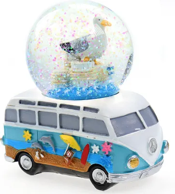 Produktbild von Schneekugel mit Möwe und Glitzer auf sommerlichem Van mit beidseitiger maritimer Bemalung, ⌀ 65cm perfekt als Geschenk, Urlaubsfeeling Strand Meer Sommer Dekoartikel Schüttelkugel
