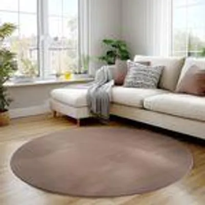 Produktbild von Carpettex Teppich Kurzflor, Einfarbig, Waschbar, Rutschfest, Für Wohnzimmer, Schlafzimmer,Kinderzimmer, Größe: 120 cm Rund, Farbe: Mokka