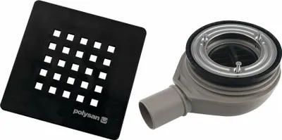 Zdjęcie produktu dla Syfon brodzikowy, 90 mm, pokrywa odpływu, DN40, ABS/czarny mat