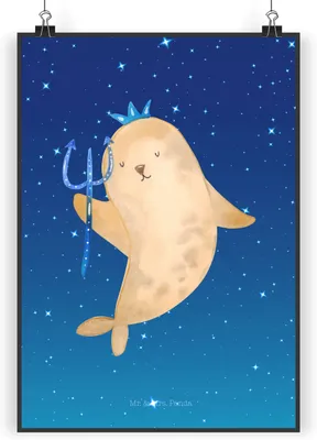 Produktbild von Mr. & Mrs. Panda Bild Sternzeichen Wassermann DIN A3 - Sternenhimmel Blau - Geschenk, Meer, Geburtstag Februar, Nix, drucke, wanddeko, Wandbild, Kunstdruck, Meermann