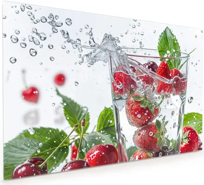 Produktbild von Küchenrückwand Spritzschutz Glas mit Motiv Erdbeeren und Kirschen 40 x 40 cm