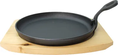 Zdjęcie produktu dla Patelnia ze zdejmowaną rączką i drewnianą podstawką - Patelnia żeliwna - Żeliwo - Głębokość: 22 cm - Patelnia do serwowania