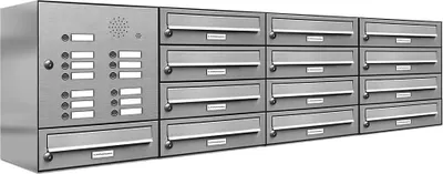 Produktbild von 13er V2A Edelstahl Briefkastenanlage für Aufputz - Wandmontage Klingel
