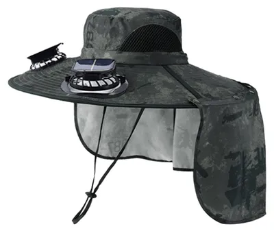 Produktbild von Solar-Lüfterhut mit Nackenschutz, UV-Schutz, USB-aufladbar, atmungsaktiv, Herren-Sommer-Outdoor-Angelhut mit breiter Krempe C