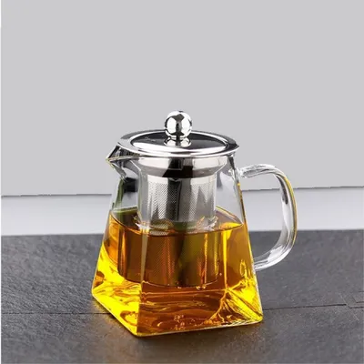 Produktbild von Teekanne Glas mit Siebeinsatz 550ml, Kleine Teekanne Glas Eckig