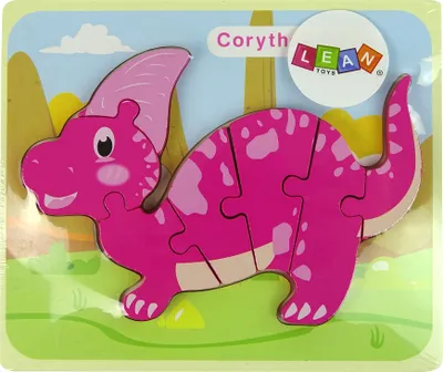 Zdjęcie produktu dla Drewniane puzzle Dinozaur Korytozaur Różowy Spinozaur Fioletowy