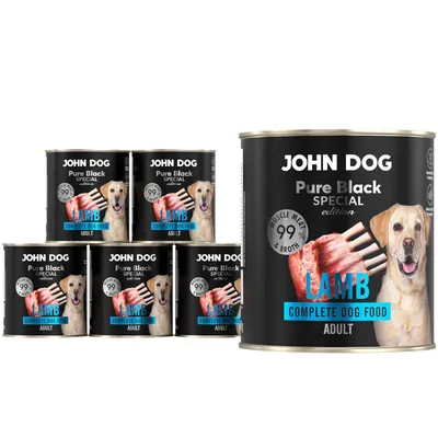 Produktbild von John Dog Hundefutter Lamm - Premium Getreidefreies Hundenassfutter mit 99% Fleisch - Monoprotein Nassfutter - Pure Black Special Edition 6 x 800g