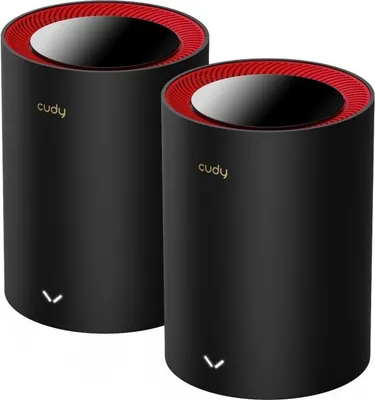 Two black cylindrical devices with red rims and gold branding are shown against a white background.
