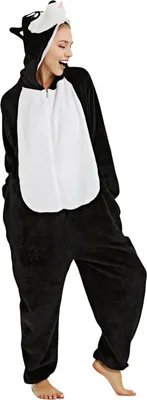 Produktbild von Einteiliges Nachthemd mit Cartoon-Husky-Panda-Design, verdickter Flanell-Pyjama, Reißverschluss, Kontrastfarbe, Kapuzen-Schlafanzug, lockere Passform, Winter-Nachtwäsche