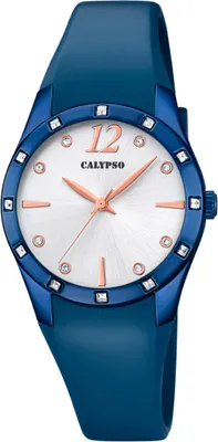 Produktbild von Calypso Damenuhr | analog Quarz Steinbesatz PolyurethanBand blau K5714/3