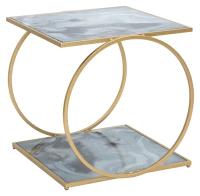 Immagine prodotto di Tavolinetto Glam 2 Level 52,5x50x51 cm in Ferro MDF e Vetro Oro e Multicolor