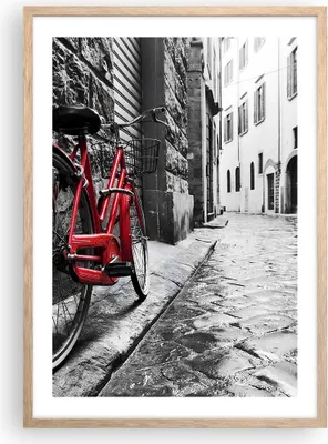 Produktbild von Gerahmtes Poster - Rahmen in heller Eiche - Straße Fahrrad Kopfsteinpflaster Gebäude - 50x70 cm - Wand Bild - Wanddeko - Wandbilder - Wandposter - Bilderrahmen - Bilder - Kunstdruck - P2NPA50x70-3186