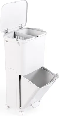 Produktbild von COSTWAY 2-stufiger Mülleimer, Küchenabfalleimer mit schräg gestaltetem unterem Fach, abschließbaren Rollen, erhöhtem Design