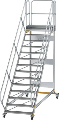 Produktbild von Günzburger Steigtechnik Plattformtreppe 45° fahrbar Stufenbreite 1 m 14 Stufen Aluminium geriffelt - 600814