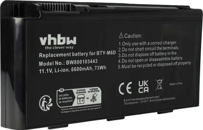 Produktbild von vhbw Akku kompatibel mit Medion Erazer X6811, X6817, MD98316, X6813, X6823, X6821, X6819, X7815, X7813, X7817 Notebook (6600 mAh, 11,1 V, Li-Ion)