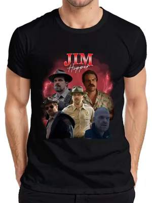 Productafbeelding van Jim Hopper, Sheriff van Hawkins, cadeau, serie uit de jaren '90, bootleg, heren T-shirt, zwart, maat L