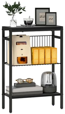 Productafbeelding van Bijzettafel, 3-laags ontwerp, planken met houtlook, metalen frame, zwart