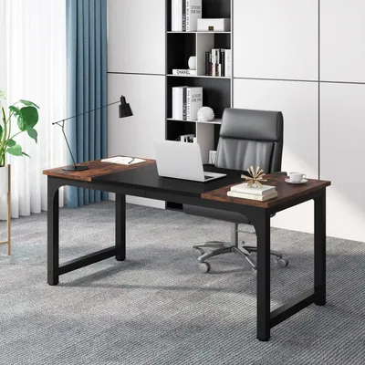 Zdjęcie produktu dla Biurko o wymiarach 160 x 80 cm, biurko komputerowe z metalowymi nogami, biurko do pracy, biurko konferencyjne, kolor: brązowy, styl rustykalny