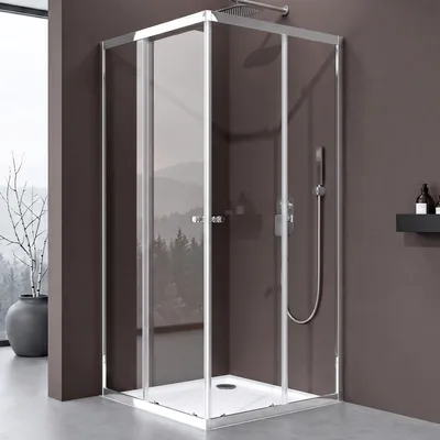 Produktbild von doporro Eckeinstieg Duschkabine Schiebetür 100x90cm Duschabtrennung Klarglas Eckdusche 6mm ESG Glas Höhe 190cm Ravenna16K plus