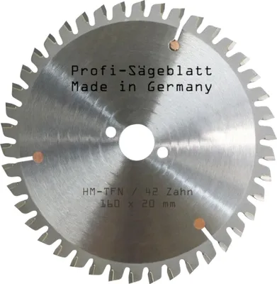 Produktbild von HM Sägeblatt 160 x 20 mm Zähne 42 TFN Kreissägeblatt Hartmetall 160mm Ersatzsägeblatt Trapez Flachzahn Negativ mit Spanabweiser Handkreissäge Kreissäge