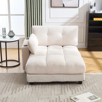 Produktbild von Abrihome Schlafsofas Relaxsessel mit USB-Anschluss und Becherhälter, Lazy Sofa Loungesessel mit Seitentaschen, Beige