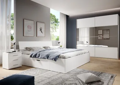 Image de Ensemble de chambre à coucher complet Beta, 4 pièces, blanc : lit 160 x 200 cm, armoire 200 cm