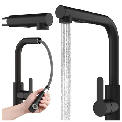 Immagine prodotto di Granitan | EBRO - Rubinetto da cucina - Bocca estraibile - Orientabile a 360° - Nero - Acciaio inossidabile