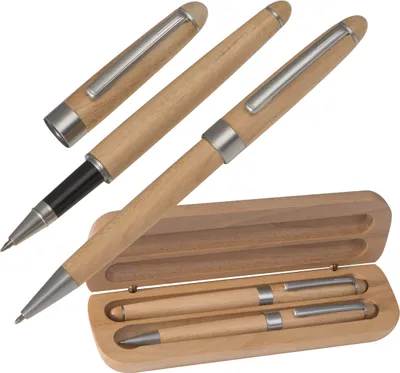 Produktbild von Holz Schreibset / aus Ahorn / mit Kugelschreiber + Rollerball