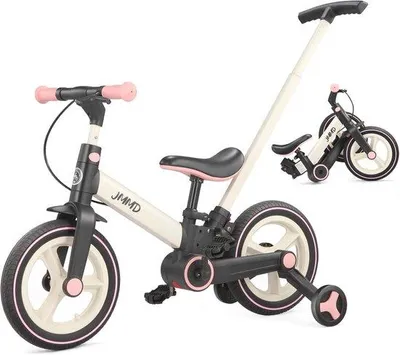 Produktbild von Kleinkind-Fahrrad mit Schiebegriff für Kinder 1-3 Jahre - 6-in-1 Fahrrad mit Seitenrädern und Pedalen, Balance-Fahrrad für Jungen und Mädchen mit Bremse und Ständer