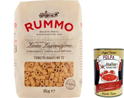 Produktbild von 8x Rummo Tubetti rigati N. 72 Hartweizengrieß Pasta Italienische Nudeln 1kg Packung + Italian Gourmet Polpa di Pomodoro 400g Dose