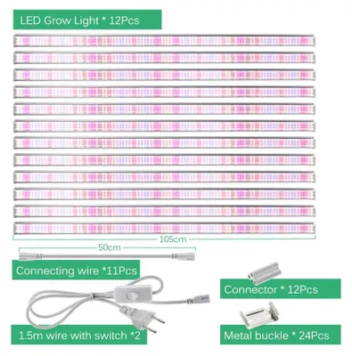 Obrázok produktu pre LED rastlinná lampa – pestovateľský svetelný panel – sada 12 ks – plné spektrum 4000 K 660/730/395 nm – SMD2835 – IP65 – 100–265 V striedavého prúdu – pre skleníky a pestovateľské stany