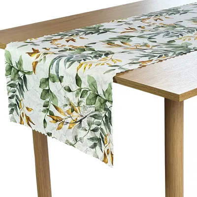 Obrázek produktu pro Běhoun na ubrus odolný proti skvrnám listy Bílý lesklý 50x100 cm