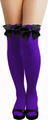 Produktbild von Oblique Unique Overknee Strümpfe mit Schleifen halterlos y Strumpfhose für Damen - lila schwarz