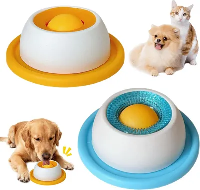 Produktbild von Langsamer Futternapf 2er-Set Hund & Katze, Leckspielzeug mit rotierendem Ball, Anti-Schlingnapf, Saugnapf, für Nassfutter, leicht zu reinigen