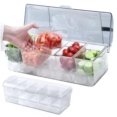 Produktbild von Gekühlter Gewürzbehälter mit Deckel,Obstteller,Tablett, Serviertabletts,mit 5 Behältern,für Barzubehör, Salat, Taco, Partygarnitur