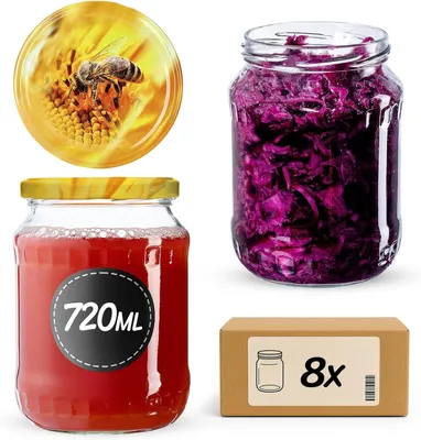 Produktbild von KADAX Einmachgläser mit Deckel "Jukka", Marmeladengläser, Einweckgläser, 720 ml, Biene, 8 Stück