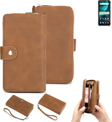Produktbild von K-S-Trade Handyhülle Schutzhülle kompatibel mit UMIDIGI Bison & Portemonnee Tasche Handytasche Case Etui Geldbörse Wallet braun (1x)