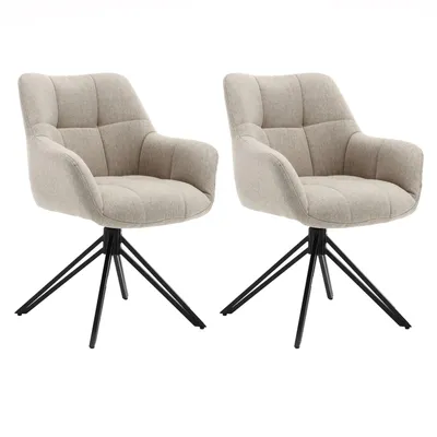 Produktbild von Casa Dolce Esszimmerstuhl mit Armlehnen POLONIA, Beige, 2er Set, 60x62x82 cm, 180° drehbar, Metallgestell, 120 kg max. belastbar