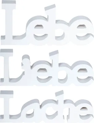 Produktbild von 3er Set Schriftzug Holz Lebe Liebe Lache Weiß Aufsteller Deko Tischdeko